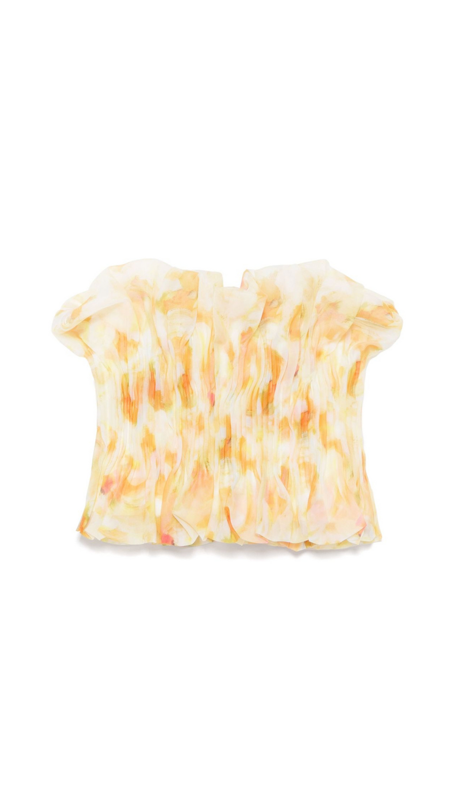 PRINT RUFFLE TRIM TOP IN YELLOW