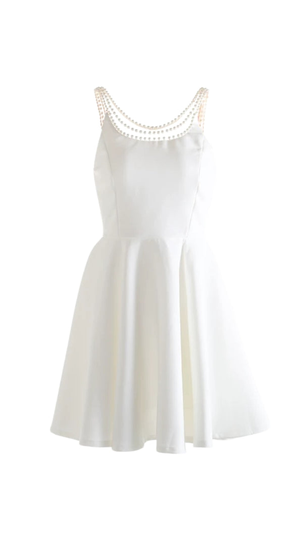 AIIZIE CAMILLE OPEN BACK PEARL EMBELISHED MINI DRESS IN WHITE - product image