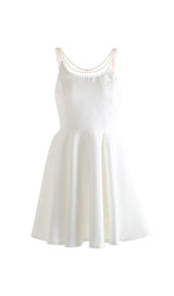 camille Open Back Pearl Embelished Mini Dress in white
