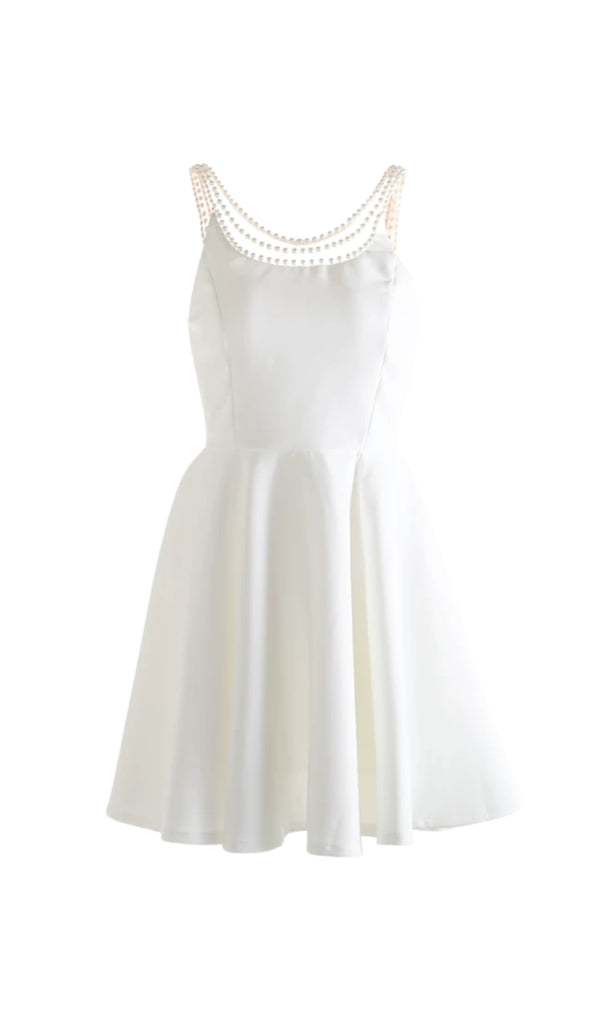 camille Open Back Pearl Embelished Mini Dress in white