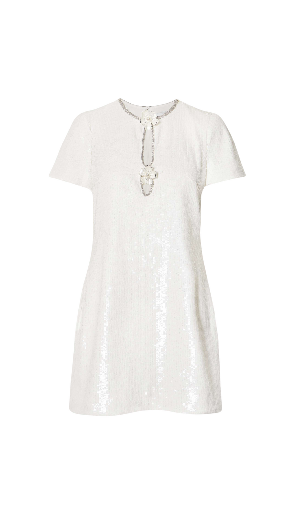 EDEN WEISSES MINIKLEID AUS TÜLL MIT VERZIERUNGEN, CUTOUTS UND PAILLETTEN