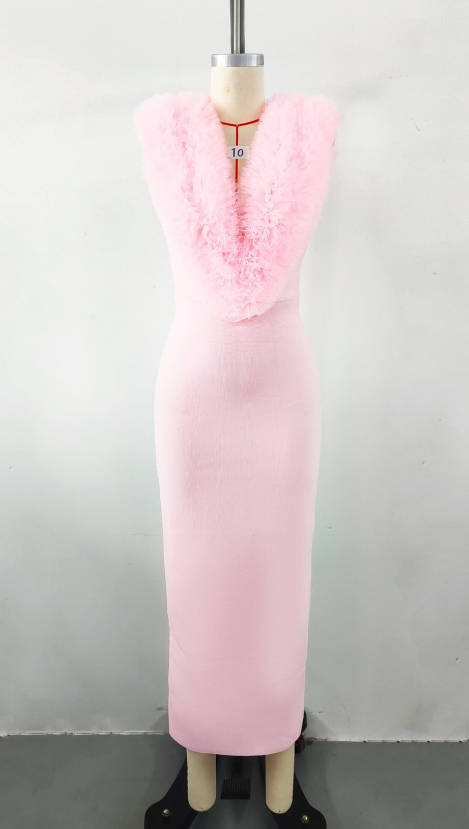 PINK SLEEVELESS FAUX FUR MIDI DRESS