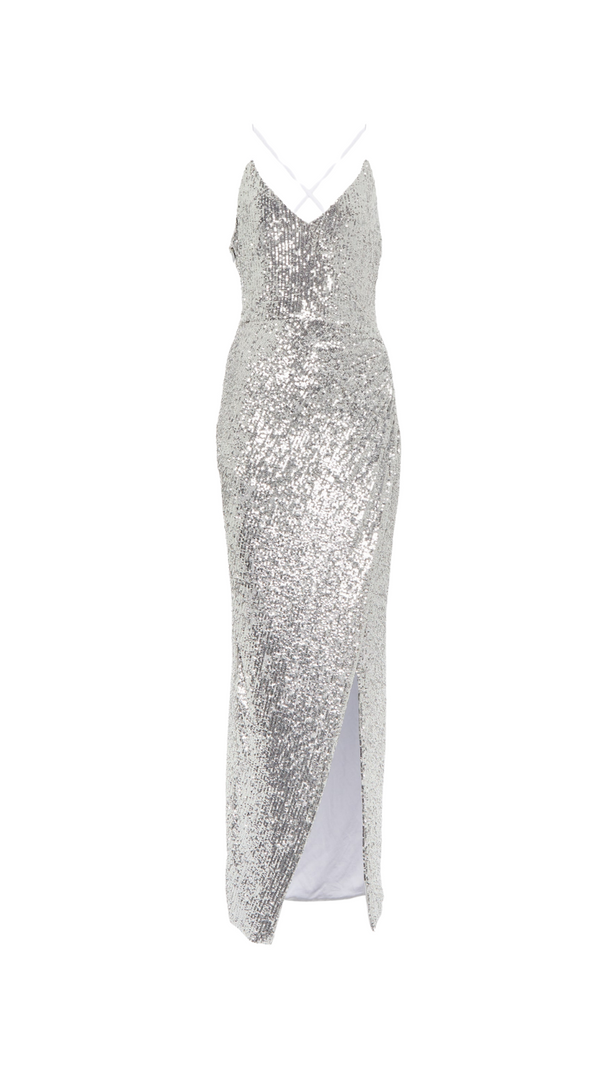 AIIZIE TAMMY SEQUINED MAXI DRESS IN SLIVER - product image