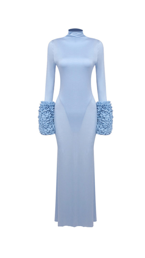 AIIZIE MICHELLE RUFFLED TURTLENECK MAXI DRESS IN PALE BLUE - product image