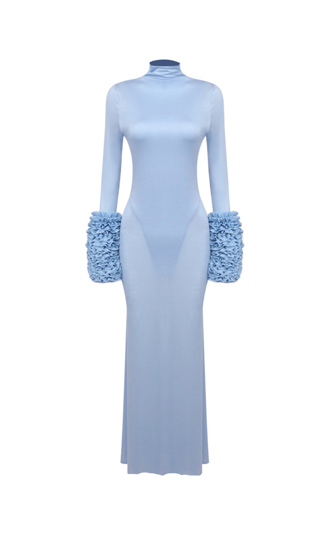 MICHELLE RUFFLED TURTLENECK MAXI DRESS IN PALE BLUE