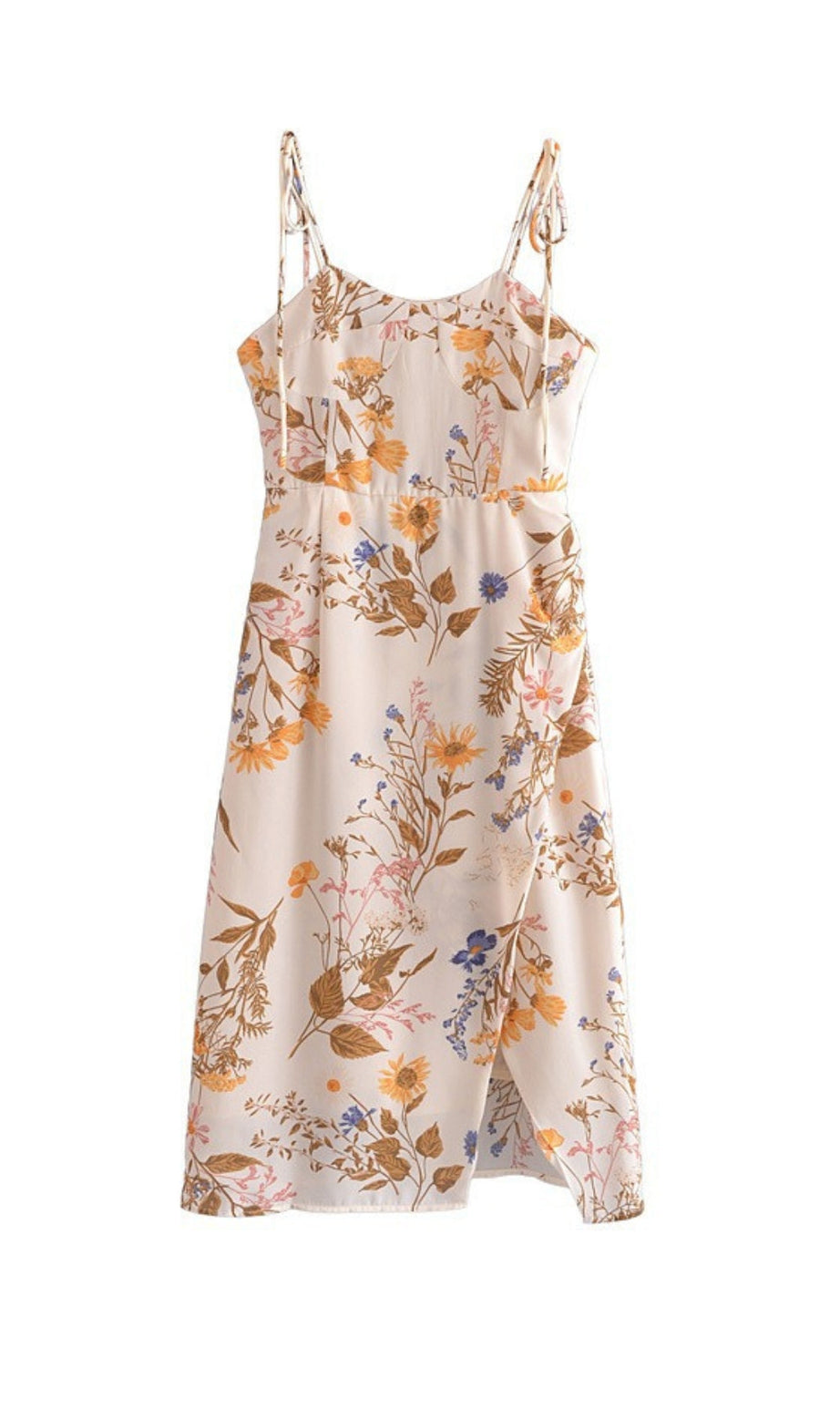 MIDIKLEID MIT BLUMENDRUCK UND TRÄGERN