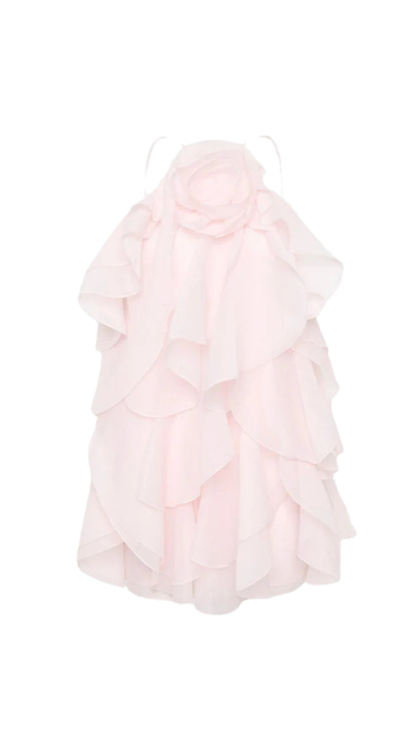 AIIZIE LORRAINE HALTER FLORAL RUFFLE LAYERED MINI DRESS IN PINK - product image