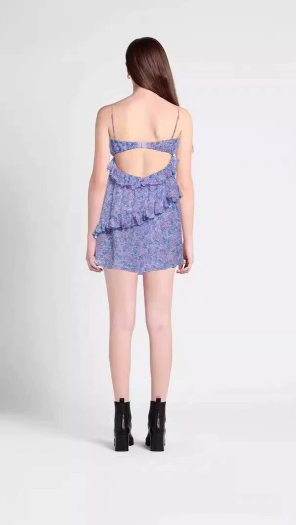 AIIZIE FLORAL EMBELLISHED RUFFLE TRIM MINI DRESS - product image