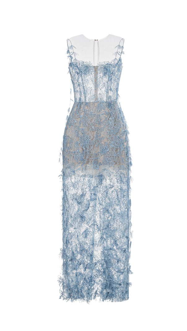 AIIZIE BLUE BEADED LACE PENCEL DRESS - product image
