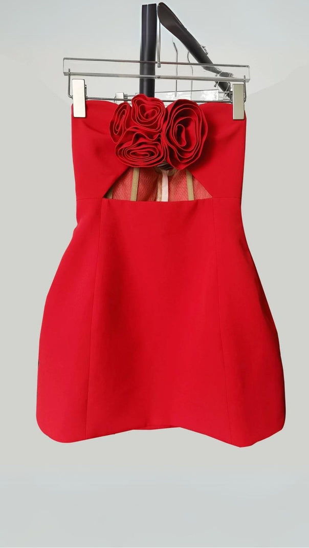 AIIZIE RED STRAPLESS CUTOUT MINI DRESS - product image