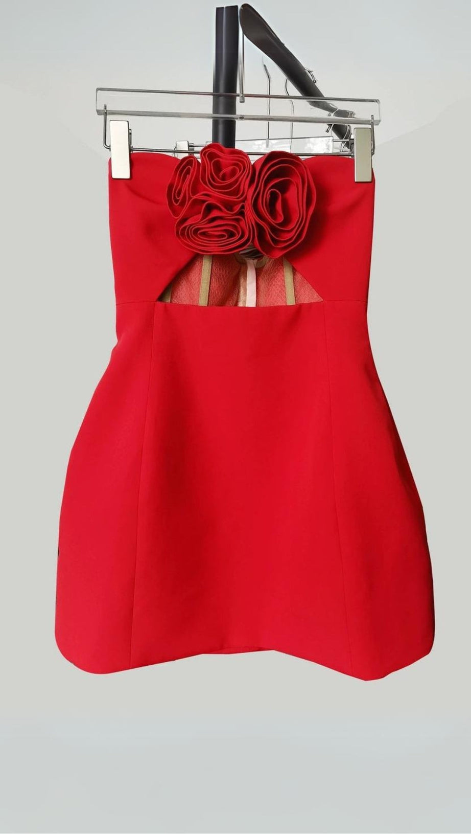 RED STRAPLESS CUTOUT MINI DRESS