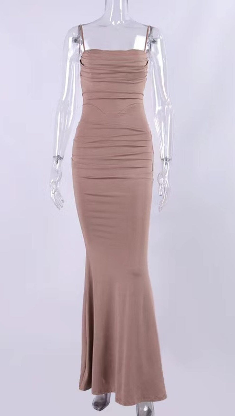 JERSEY CORSET MAXI DRESS IN ALMOND