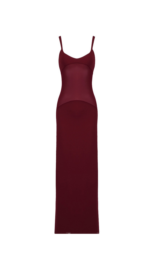 AIIZIE SHEER KNIT CURVE MAXI DRESS IN MERLOT - product image