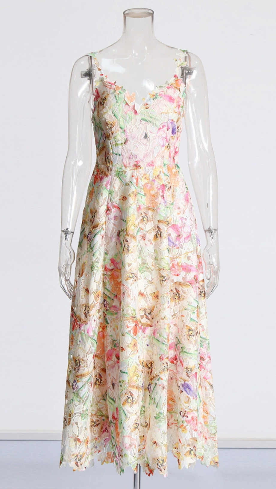 ABITO MIDI RICAMATO CON FIORI MULTICOLOR