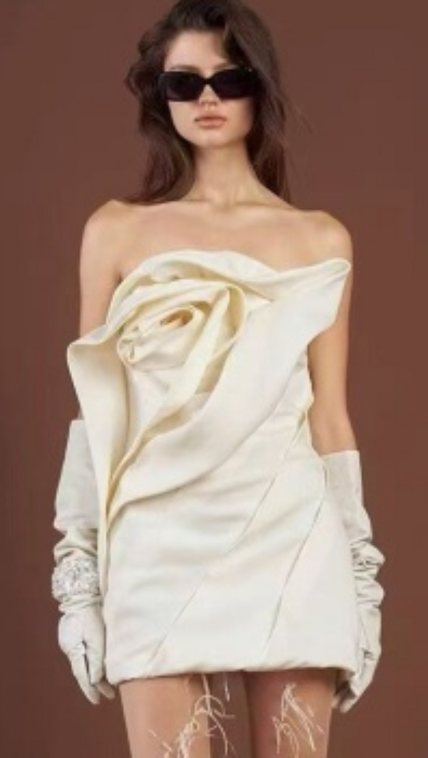 AIIZIE ALISA STRAPLESS FLOWER MINI DRESS IN APRICOT - product image