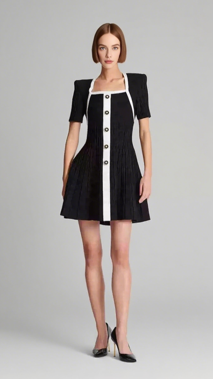 TWO-TONE A-LINE KNIT DRESS