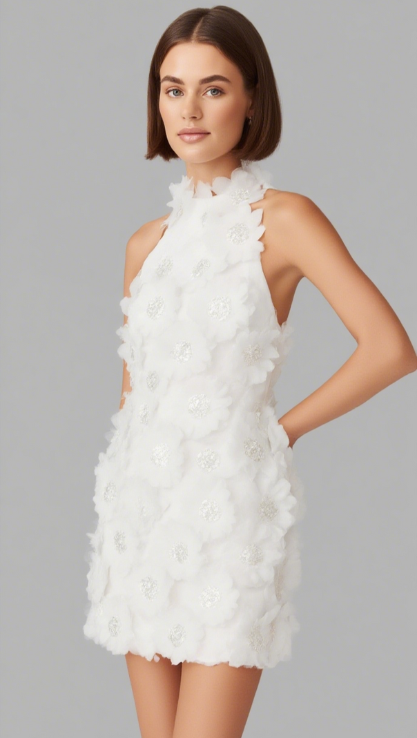 AIIZIE CHERRY BLOSSOM MINI DRESS IN WHITE - product image