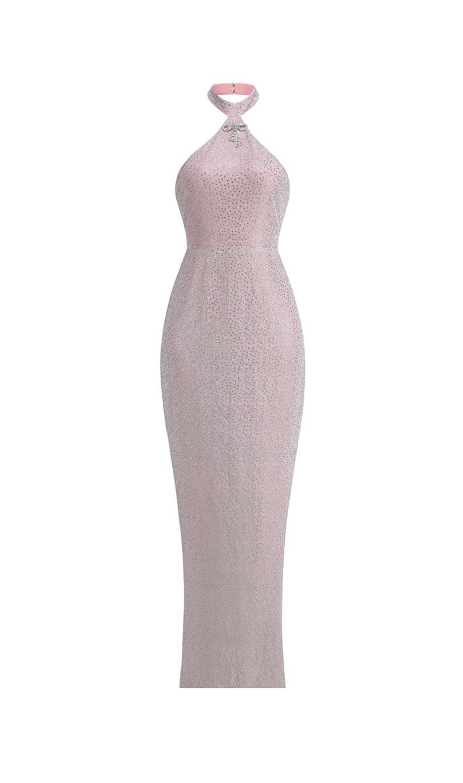 RÜCKENFREIES, MIT KRISTALL VERZIERTES MAXIKLEID IN PINK