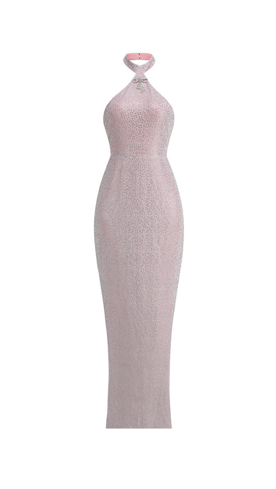 RÜCKENFREIES, MIT KRISTALL VERZIERTES MAXIKLEID IN PINK