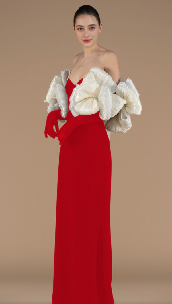 AIIZIE OFF-SHOULDER BANDAGE MAXI DRESS IN RED - product image