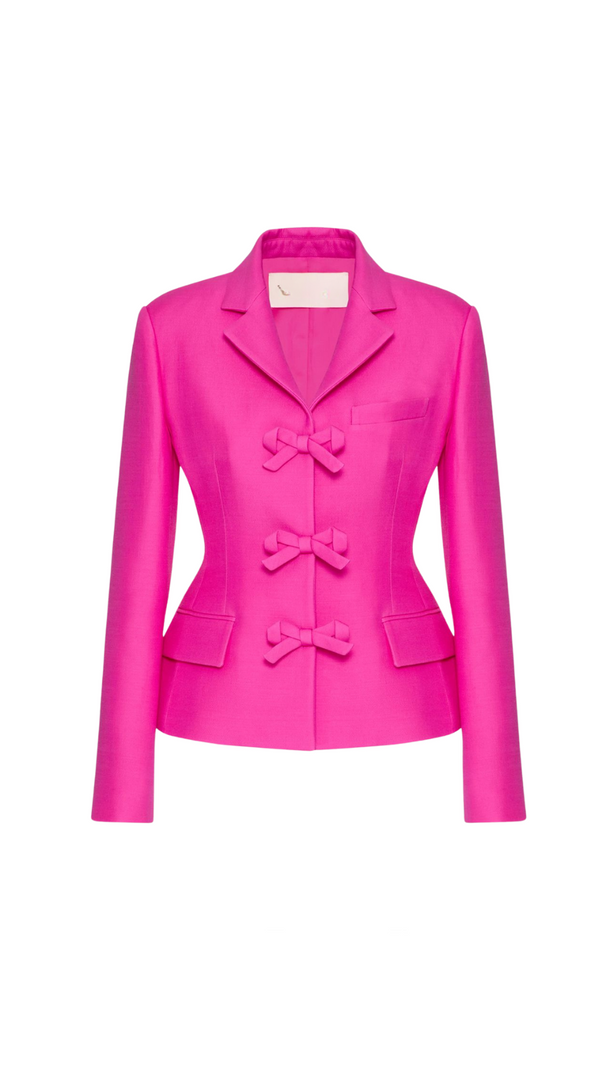 AIIZIE YURI BOW DETAIL CREPE COUTURE BLAZER IN PINK - product image