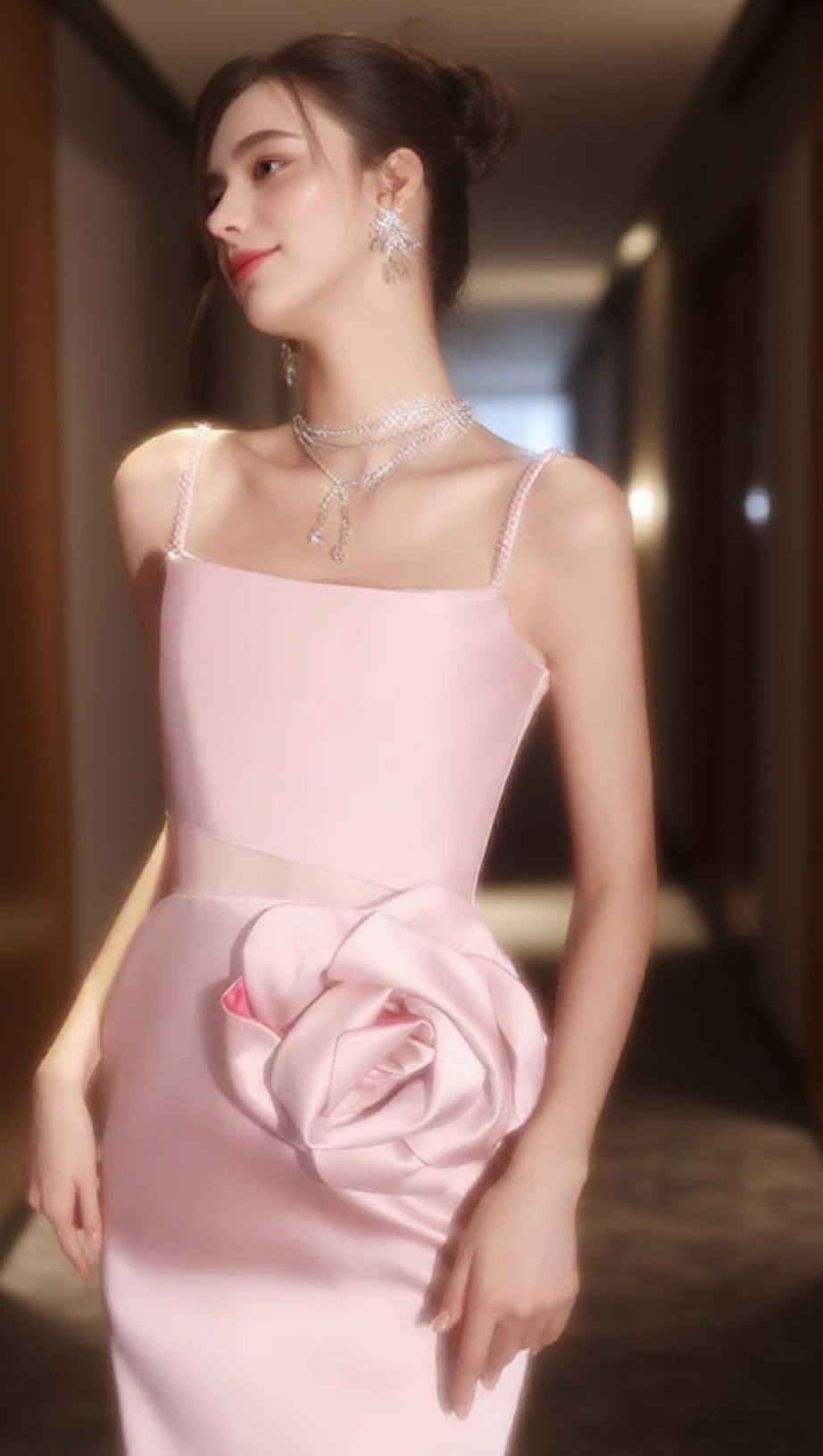 MARISOL FLOWER EMBELLISHED GOWN IN PINK