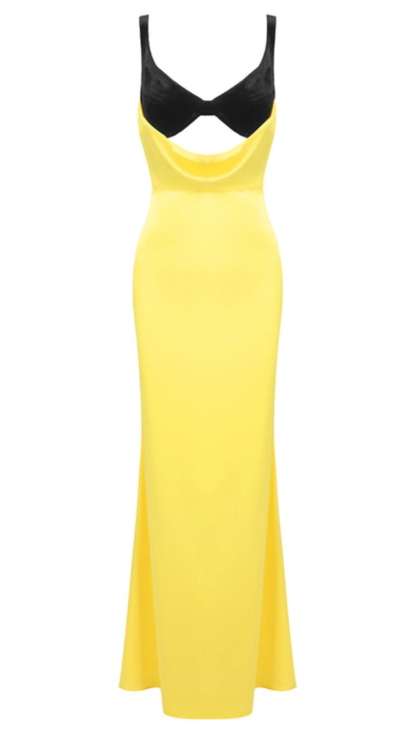 AIIZIE VELVET BUSTIER MAXI DRESS BLACK YELLOW - product image