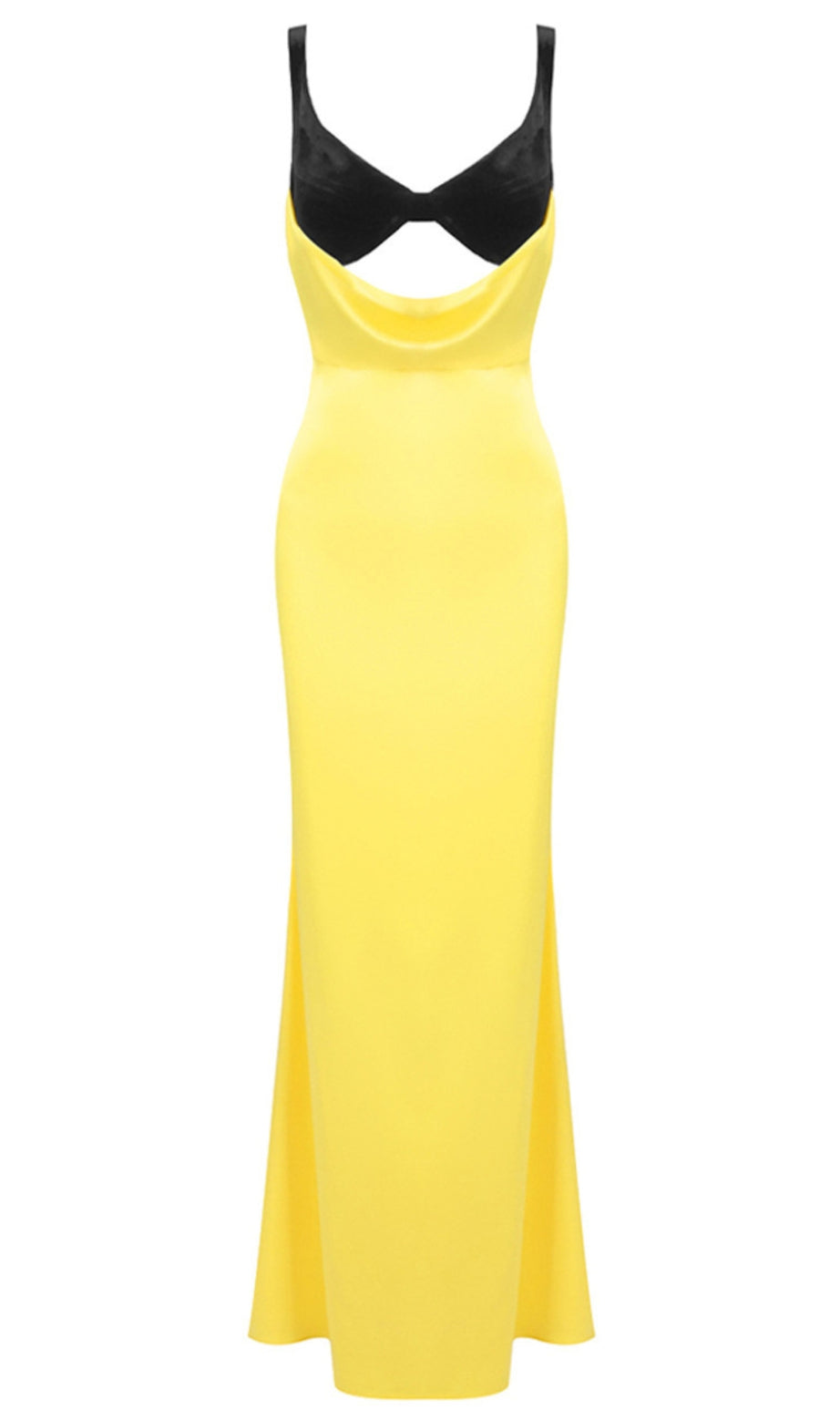 Abito lungo bustier in velluto nero giallo