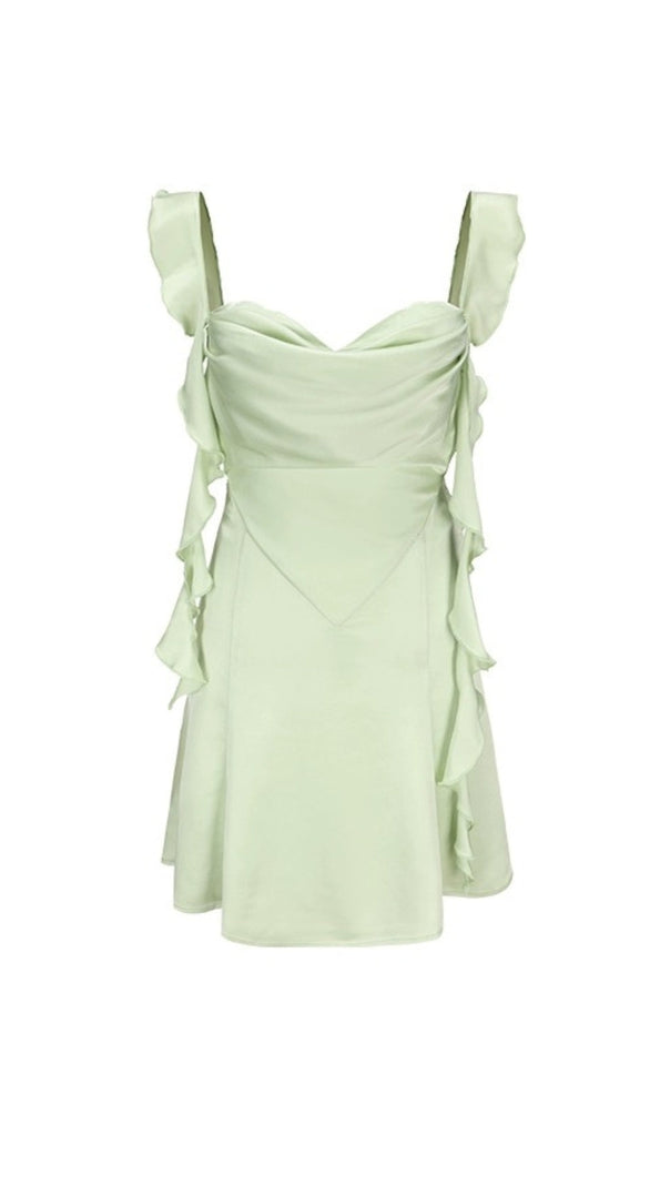AIIZIE SAGE GREEN SATIN MINI DRESS - product image