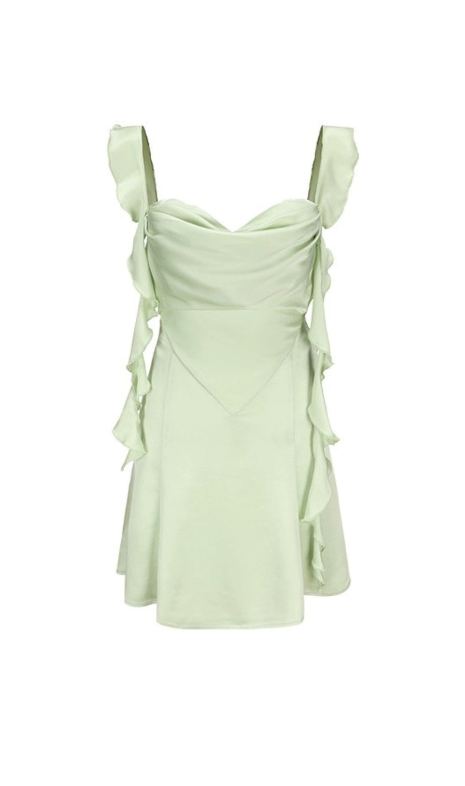 SALBEIGRÜNES SATIN-MINIKLEID