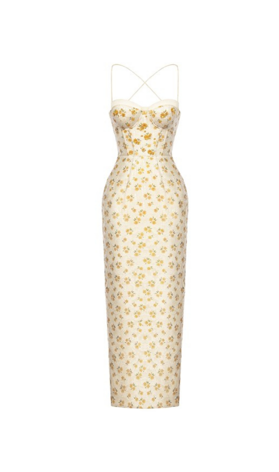 abito lungo con ricamo stampato in beige