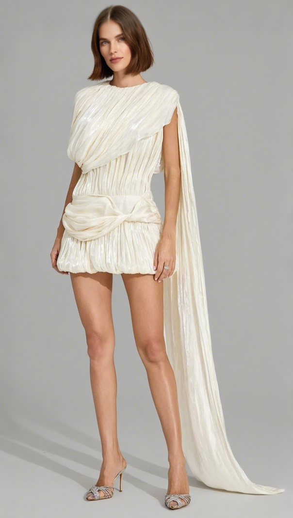 AIIZIE CORNELIA APRICOT PLEATED DRAPED MINI DRESS - product image