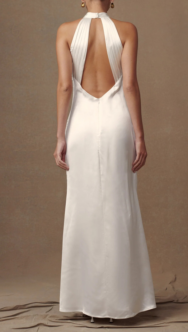 AIIZIE DYLAN ROSE HALTER MAXI DRESS IN WHITE - product image