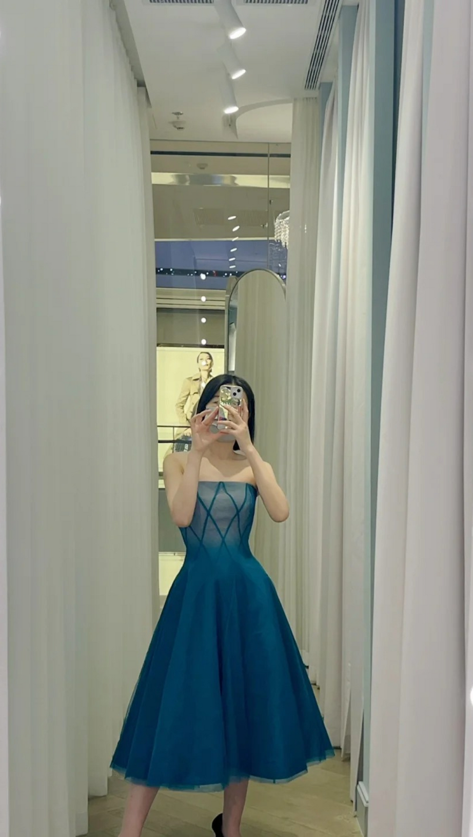 TEAL OMBRE SOFT NET MIDI DRESS