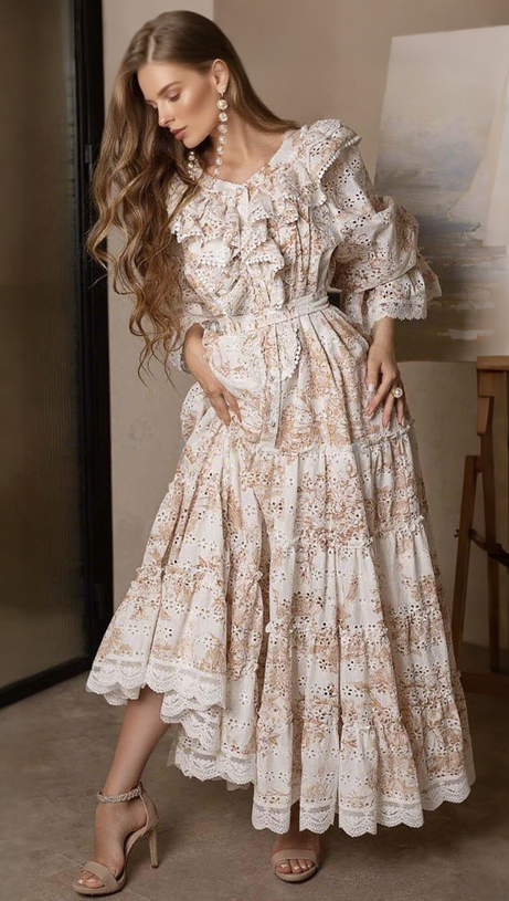 ABITO LUNGO IN COTONE A FIORI BIANCO