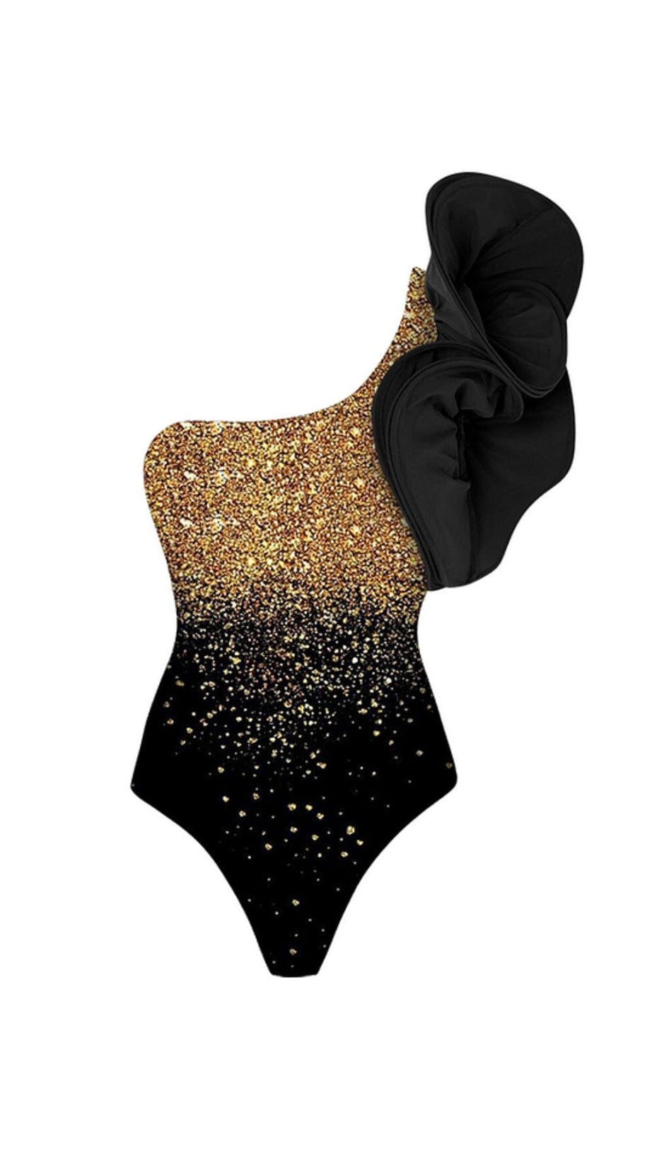 RUFFLE SHINY PRINTED ONE SHOULDER ONE PIECE SWIMSUIT AND SKIRT