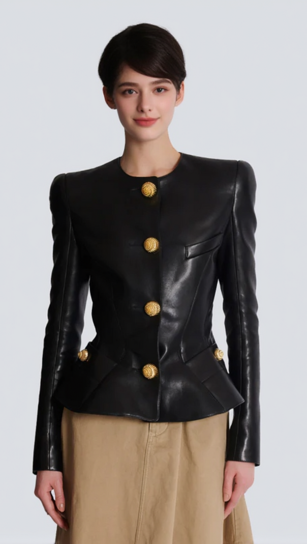 AIIZIE LAMBSKIN LEATHER PEPLUM JACKET - product image