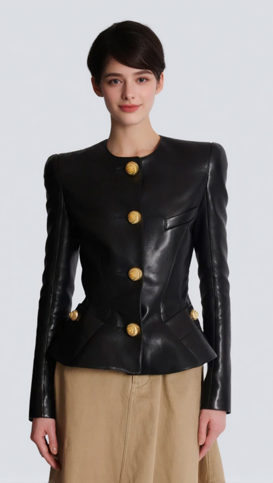LAMBSKIN LEATHER PEPLUM JACKET
