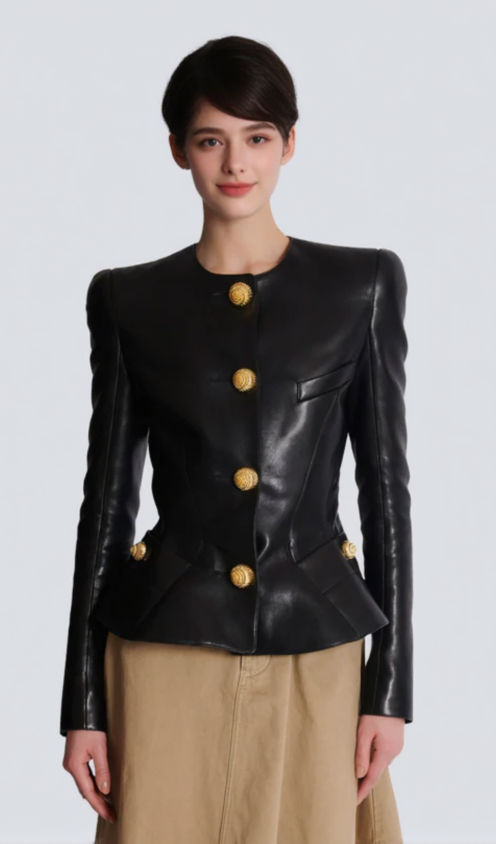 LAMBSKIN LEATHER PEPLUM JACKET