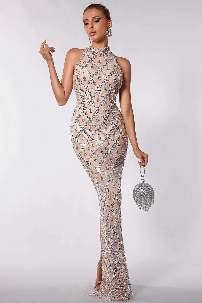 ABRIELLE DIAMANTE HALTER NECK MERMAID DRESS
