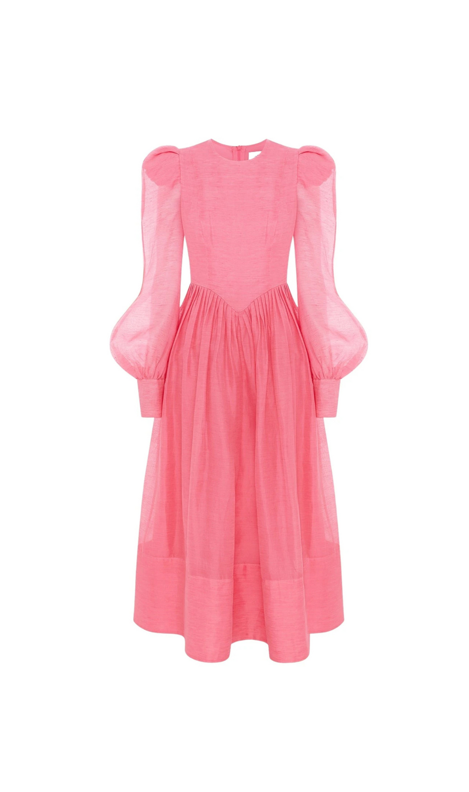 ABITO MIDI CON SCOLLO ROTONDO E MANICHE A LANTERNA ROSA DELIA