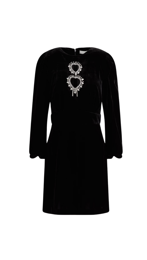 AIIZIE CUTOUT CRYSTAL-EMBELLISHED VELVET MINI DRESS IN BLACK - product image