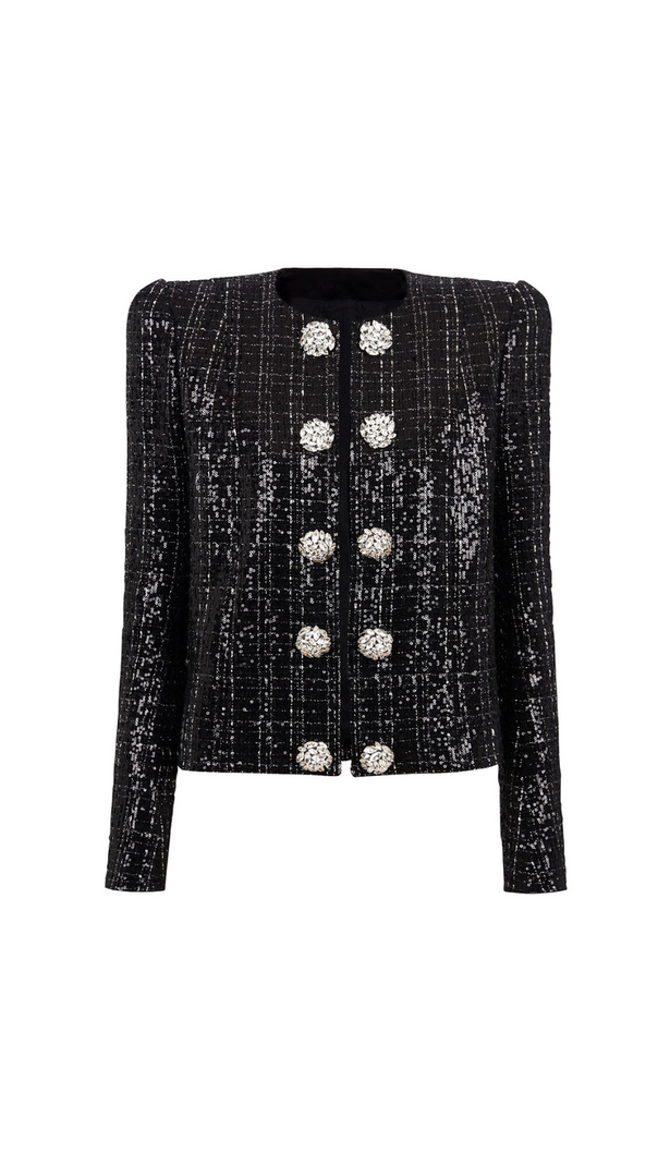 AIIZIE MONA SEQUIN-EMBELLISHED TWEED JACKET IN BLACK - product image