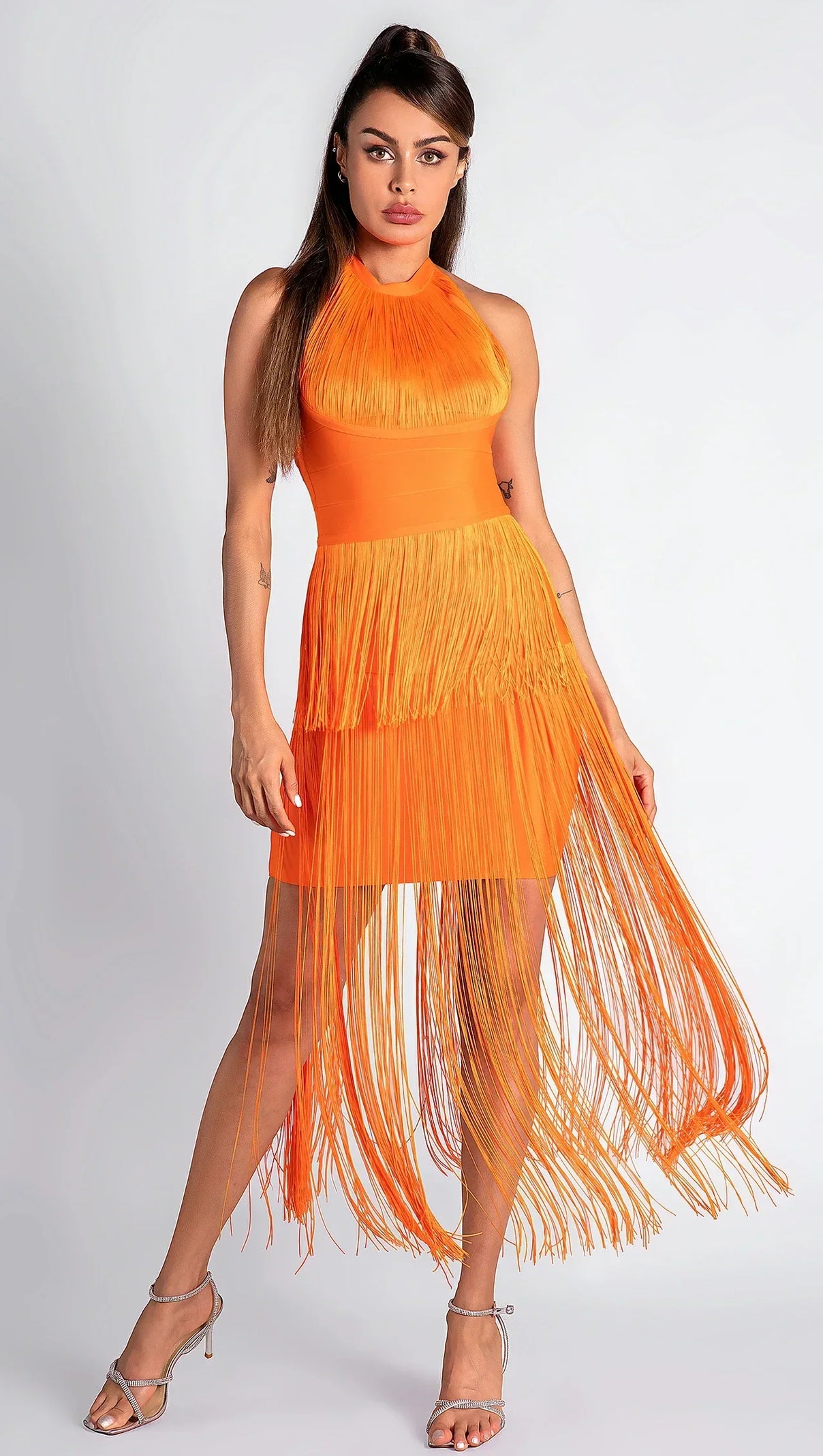 AIIZIE MONOTI HALTER FRINGE BANDAGE DRESS - product image