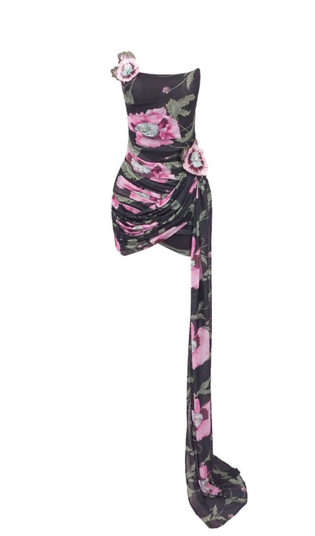 TRÄGERLOSES, DRAPIERTES MINIKLEID MIT BLUMENDRUCK