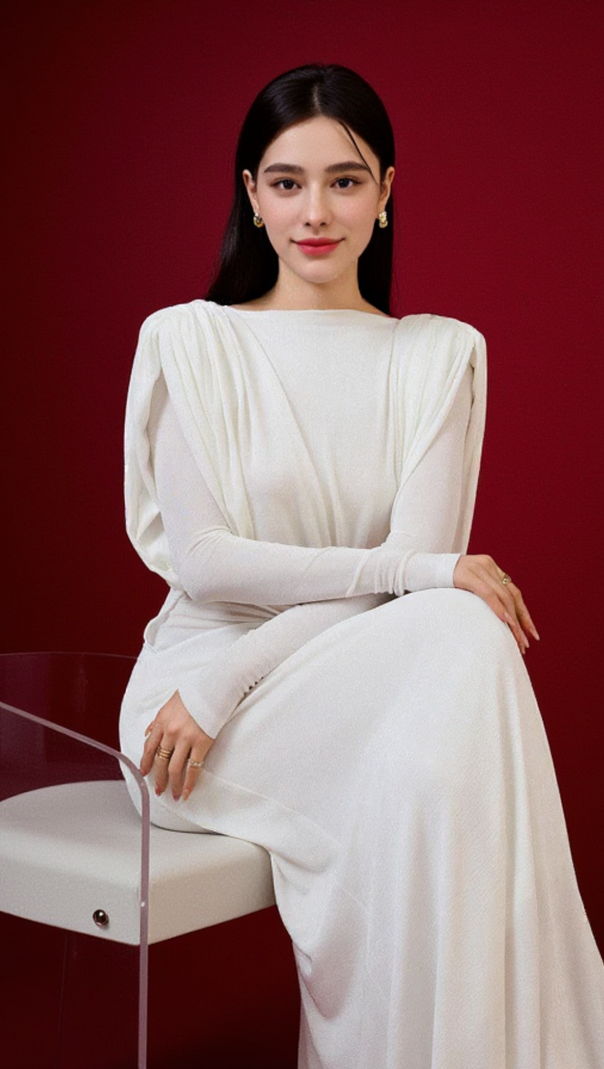 AIIZIE WHITE STRAIGHT BOAT NECK KNITTED FABRIC MAXI DRESS - product image