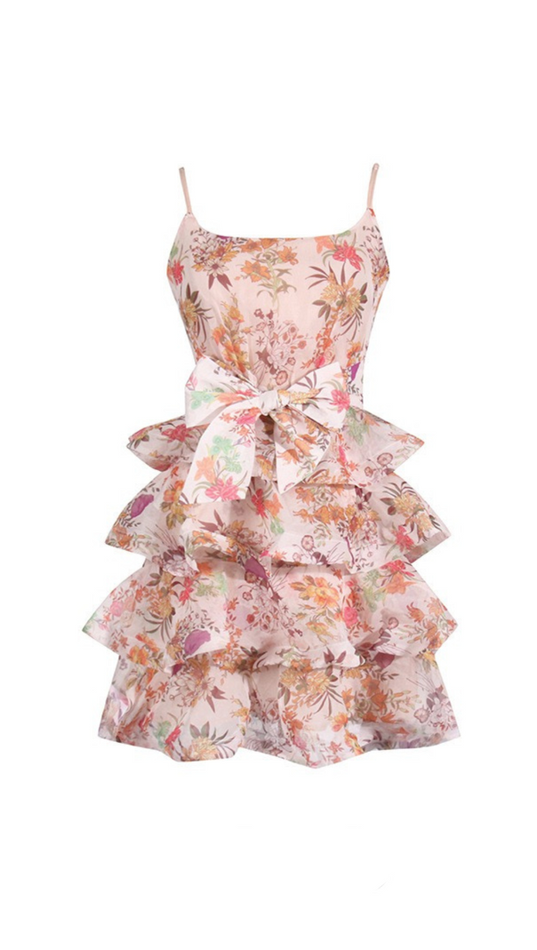 AIIZIE AMANDA MULTICOLOR FLORAL PRINTED RUFFLE MINI DRESS - product image