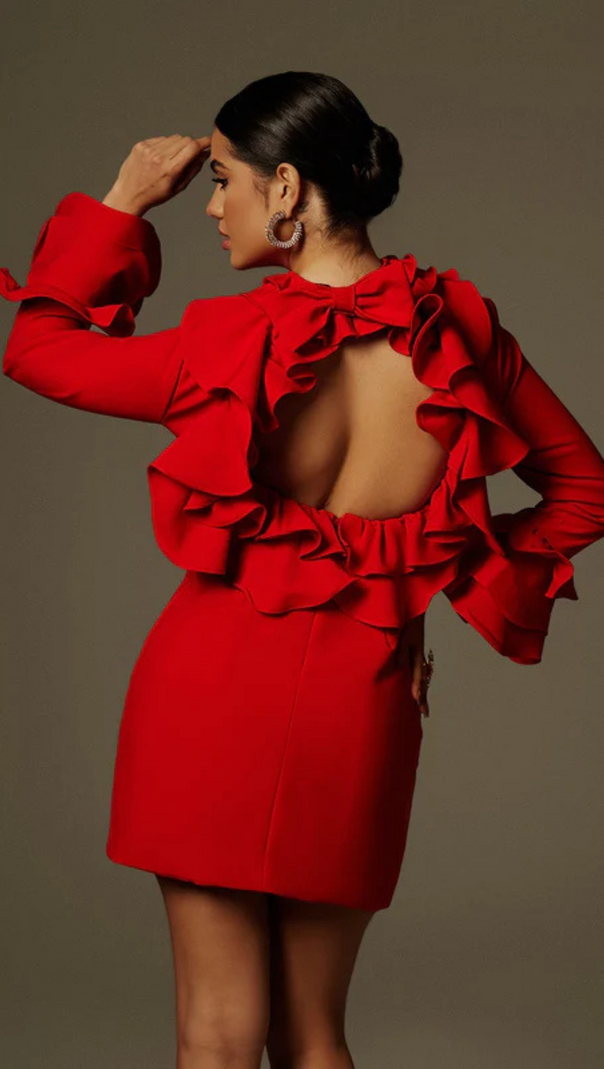 AIIZIE ALESSANDRO RUFFLE BACKLESS MINI DRESS IN RED - product image