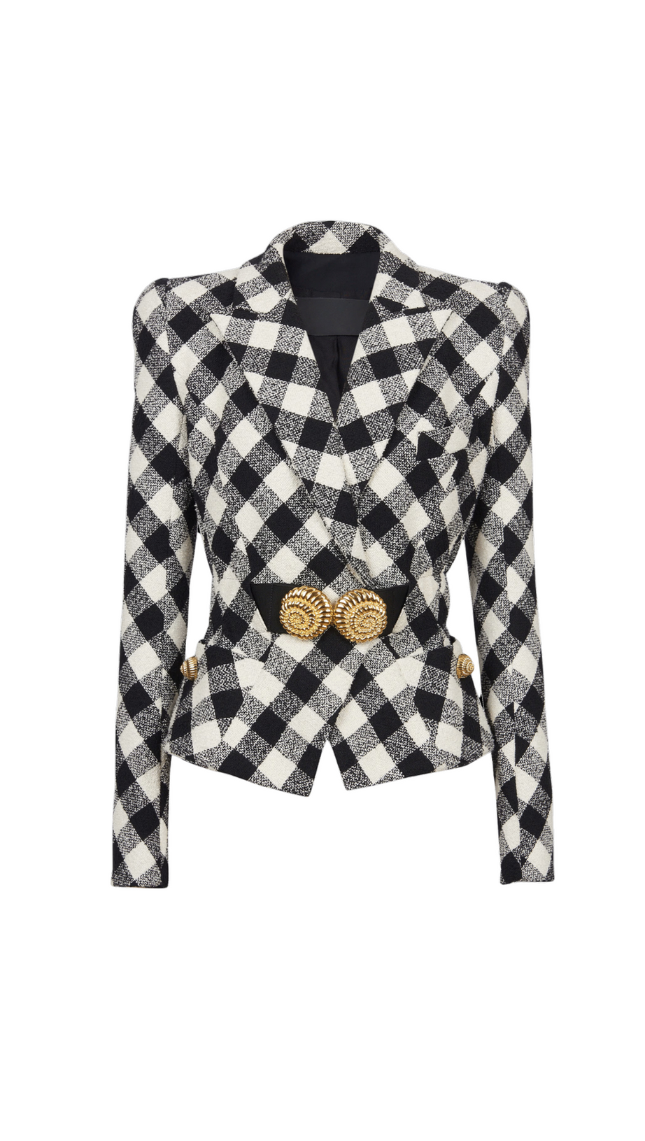 Gingham-Tweedjacke mit Gürtel und zwei Schneckenknöpfen