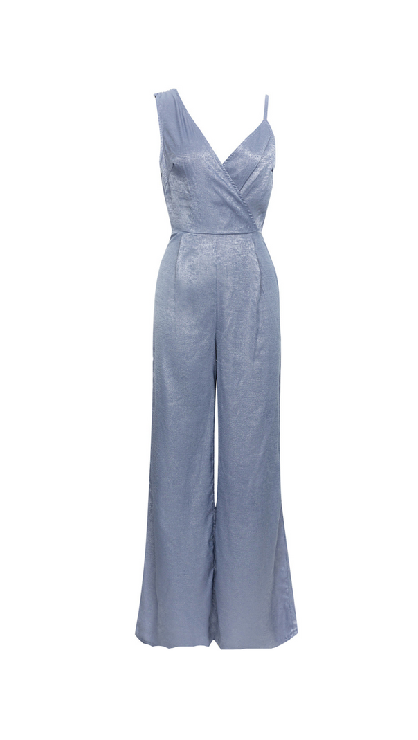 AIIZIE HAZEL GREY ASYMMETRICAL SHOULDER WIDE LEG JUMPSUIT - product image